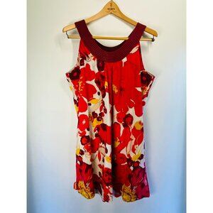 A.n.a Womens Floral Sleeveless Dress Size 16 Red Yellow White Pull Over Cotton